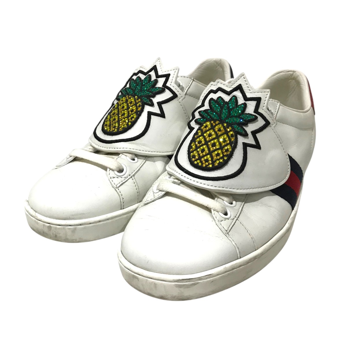 【中古】<br>GUCCI<br>パイナップルスニーカー 481152 ホワイト サイズ：371/2<br>【価格見直し】