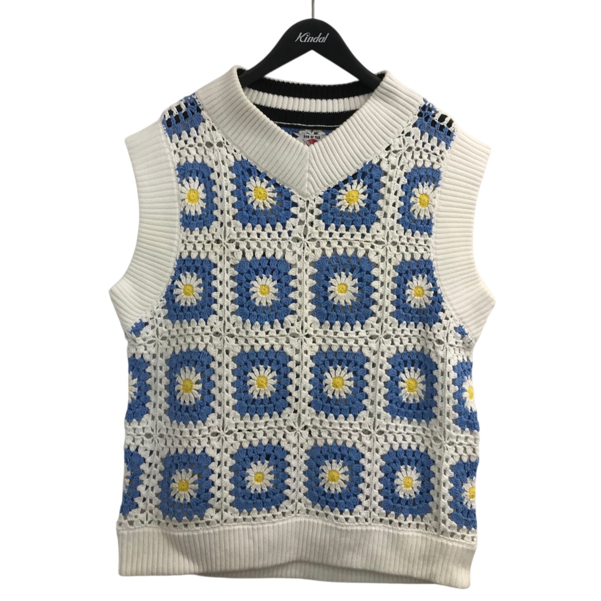 【中古】 SON OF THE CHEESE フラワーニットベスト SC2310 KN06 ホワイト×ブルー サイズ：M 【価格見直し】