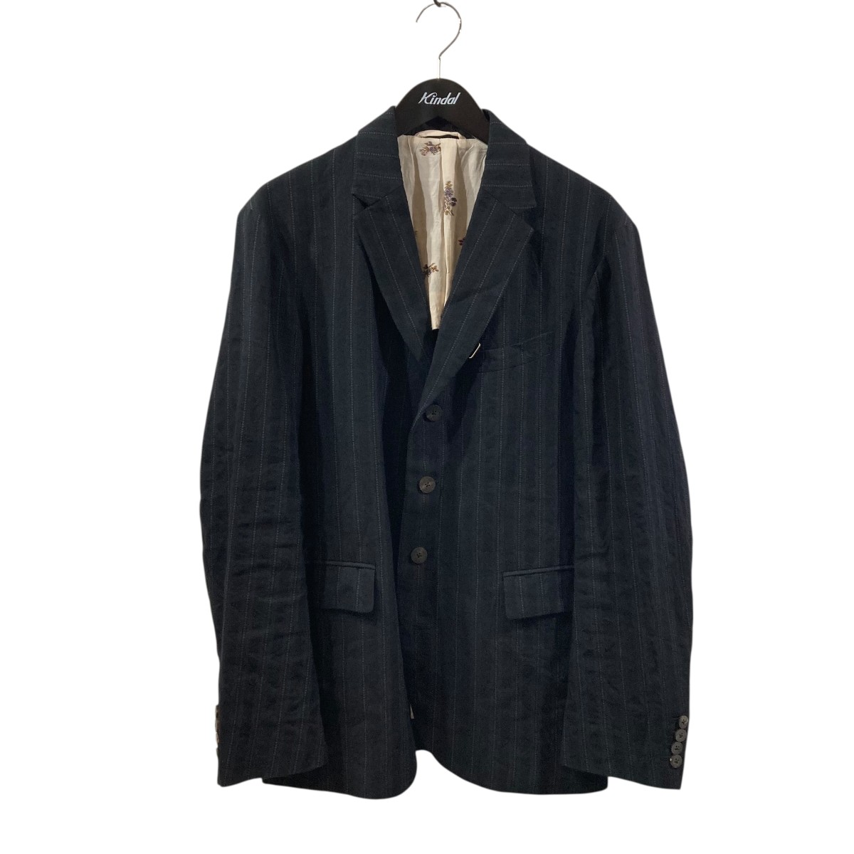 【中古】 calmlence Notched Lapel Sack Coat Dobby Stripe ストライプ ジャケット ブラック×グレー サイズ：3 【価格見直し】