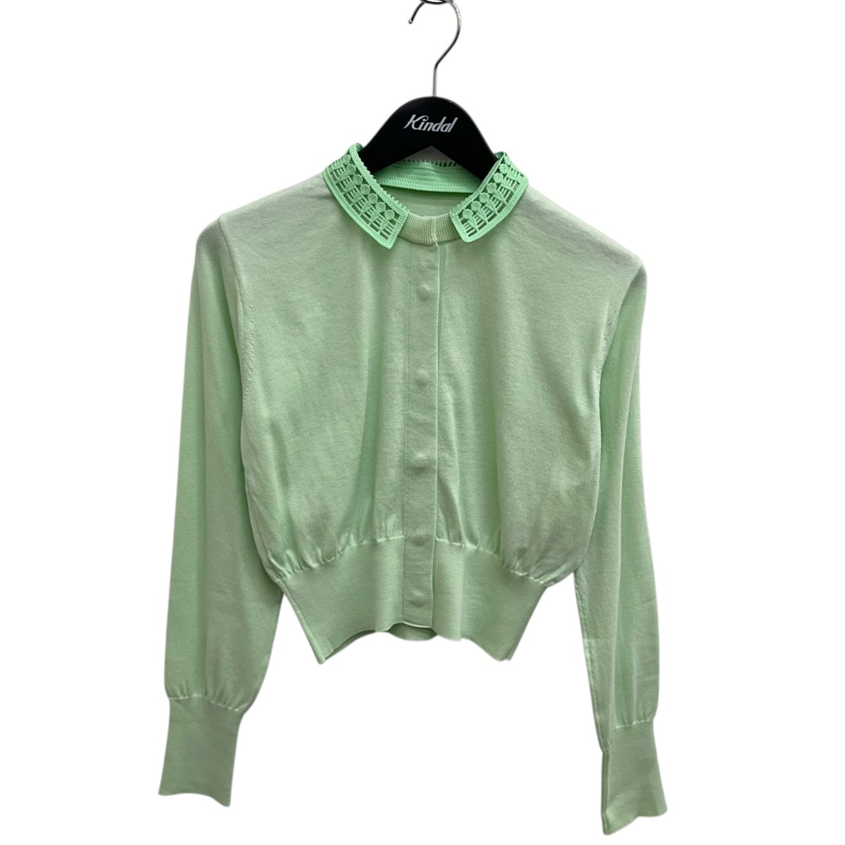 【中古】\u003cBR\u003emame kurogouchi\u003cBR\u003e25SS Detachable Embroidery Collar Knitted Cardigan 編み物ジレー MM25SS-KN006 緑であること 大きさ：1\u003cBR\u003e【必要経費思いかえす】