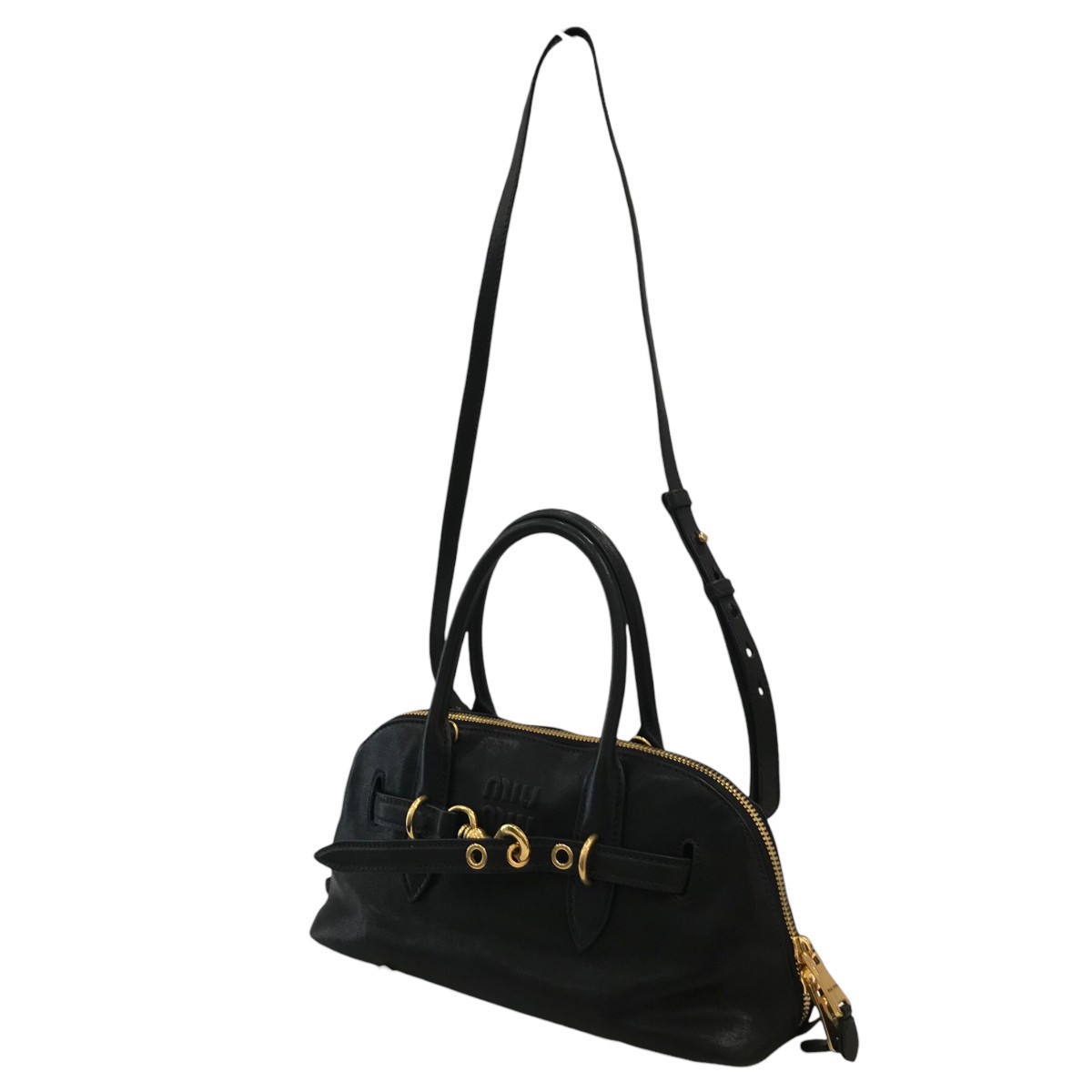 【中古】\u003cBR\u003eMIU MIU\u003cBR\u003eアバンチュール ナッパレザー ハンドバック 5BB168 黒いこと\u003cBR\u003e【通貨価値思いなおす】
