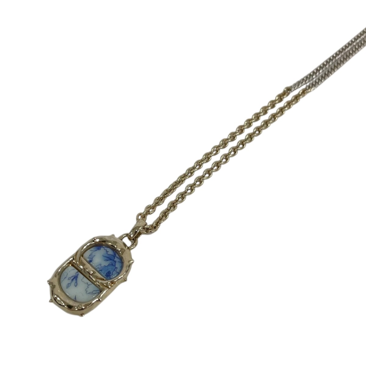 【中古】 Christian Dior　 CDアイコンレジンネックレス ブルー×ゴールド 【261225】（クリスチャンディオール）