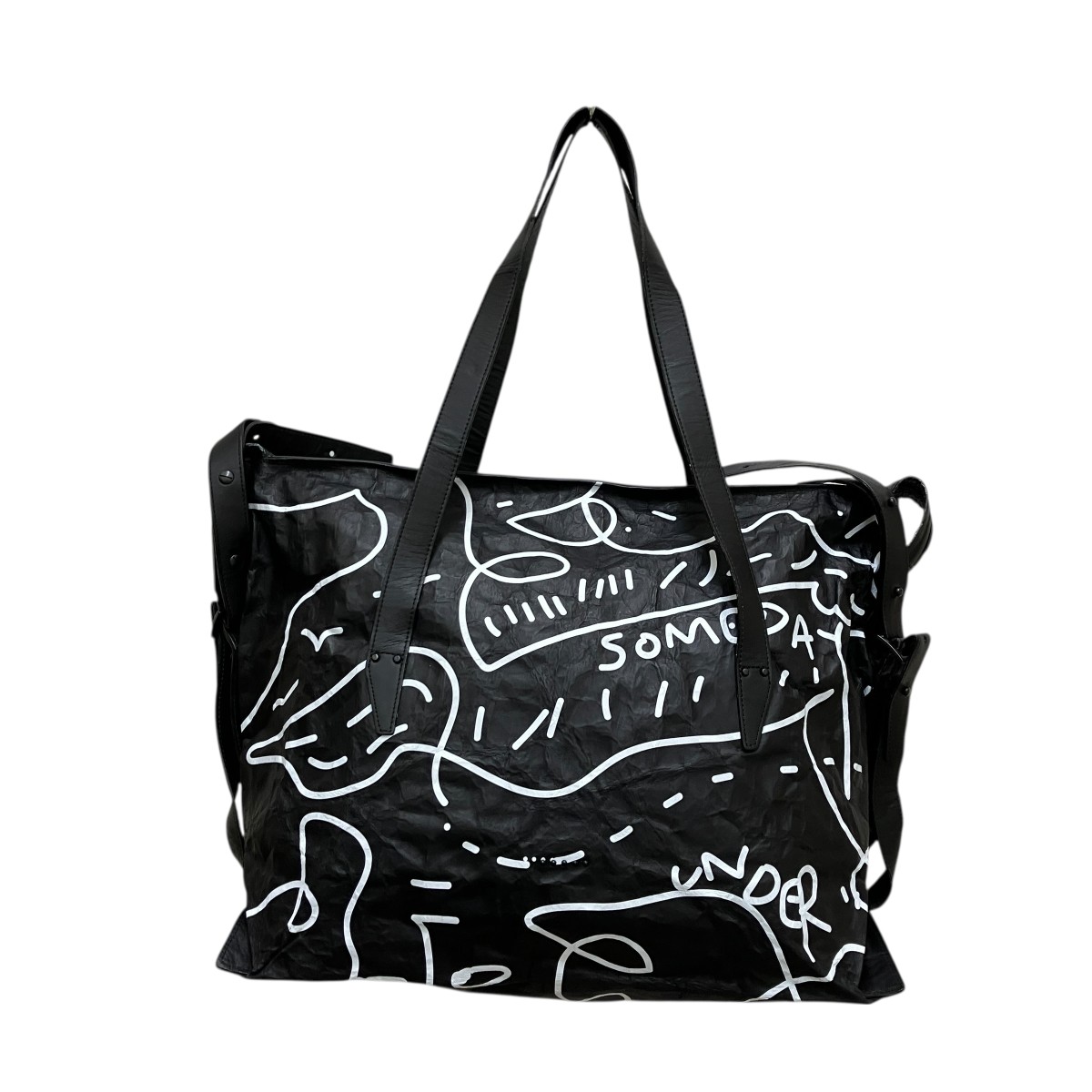 【中古】 DUREN×Shantell Martin 総柄 2WAYトートショルダーバッグ ブラック 【価格見直し】