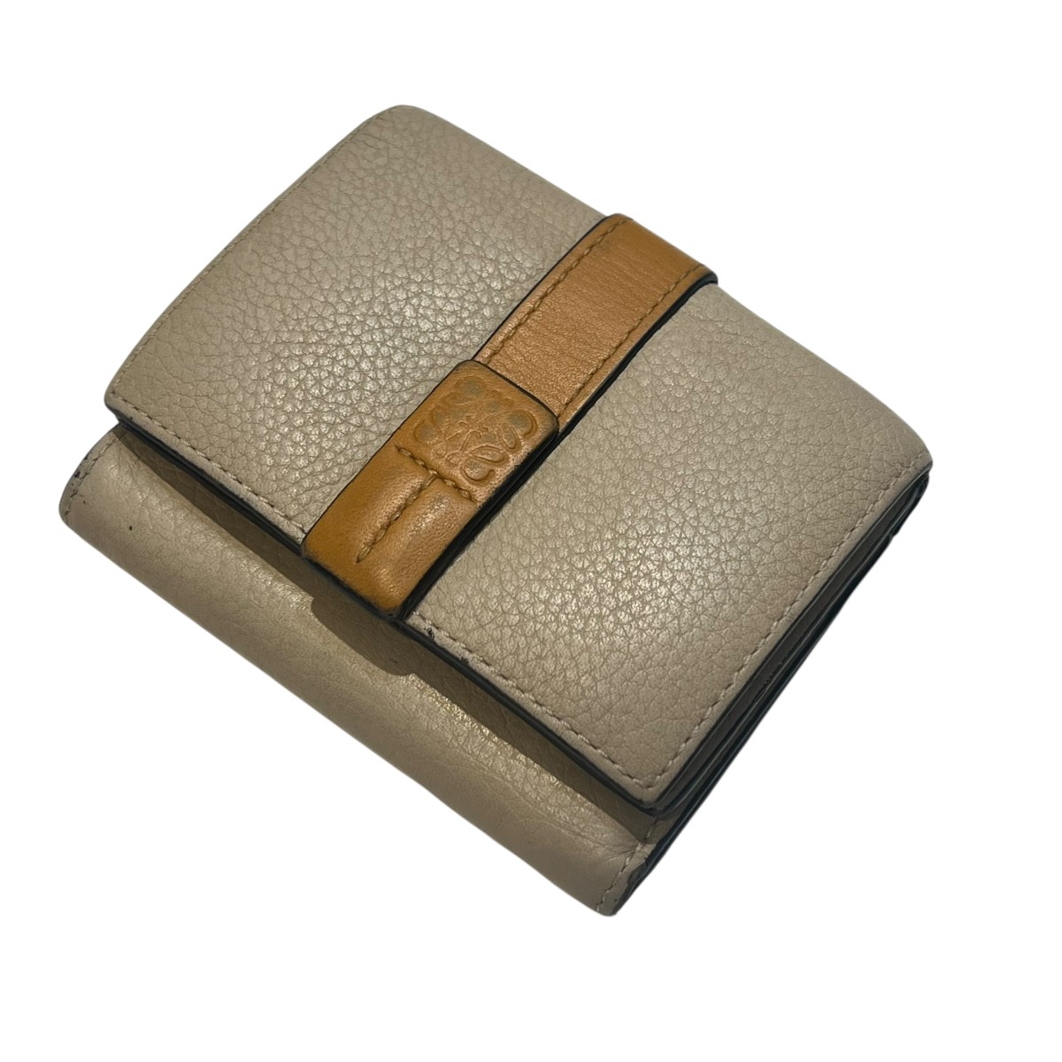 【中古】 LOEWE　 アナグラム トライフォールド 3つ折り財布 ベージュ 【261225】（ロエベ）