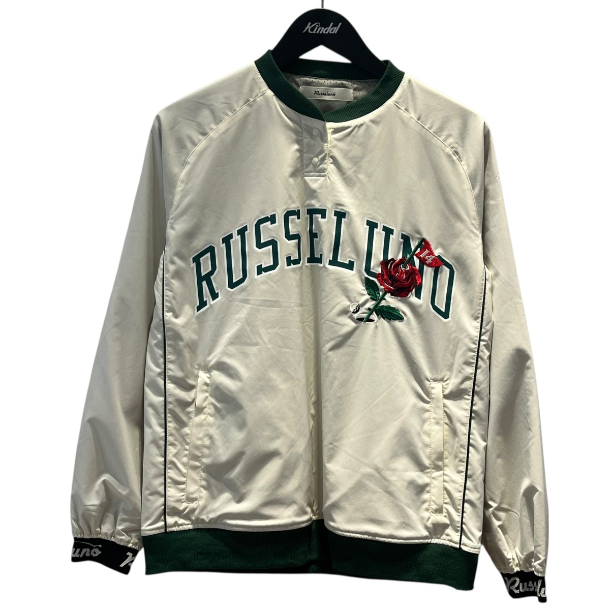 【中古】RUSSELUNO FLAGROSE LOGO PULLOVER BLOUSON プルオーバーブルゾン RSW-2240103 ホワイト×グリーン サイズ：0 【261225】（ラッセルノ）