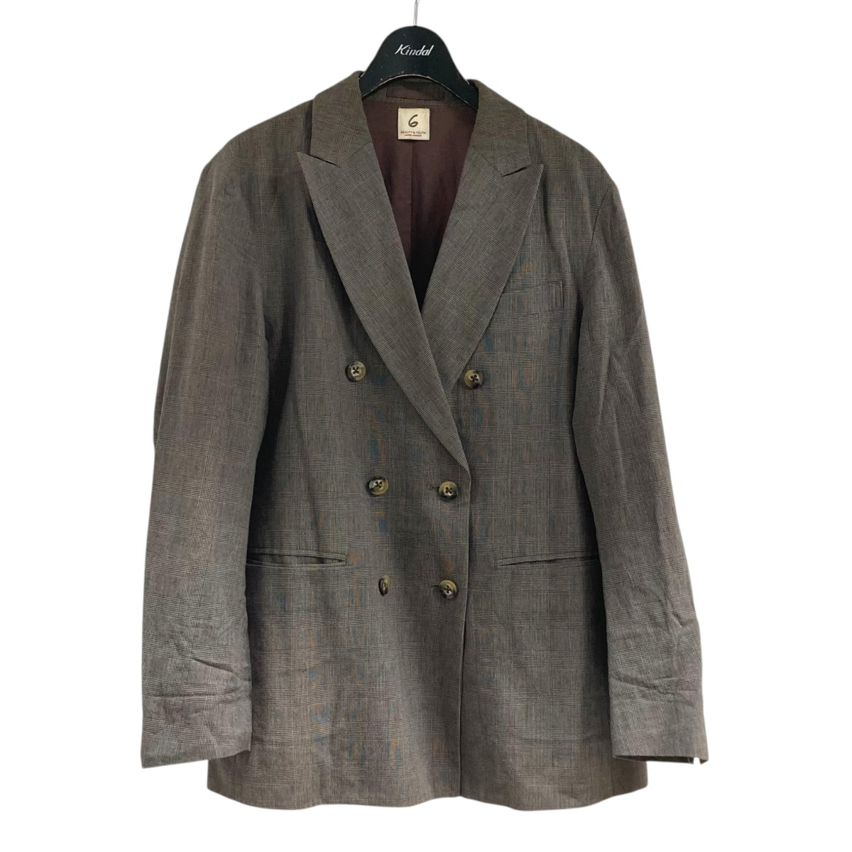 【中古】 6(ROKU) BEAUTY＆YOUTH チェックダブルジャケット 8622-209-0024 DOUBLE PEAKED LAPEL CHECK JACKET ベージュ サイズ：36 【価格見直し】