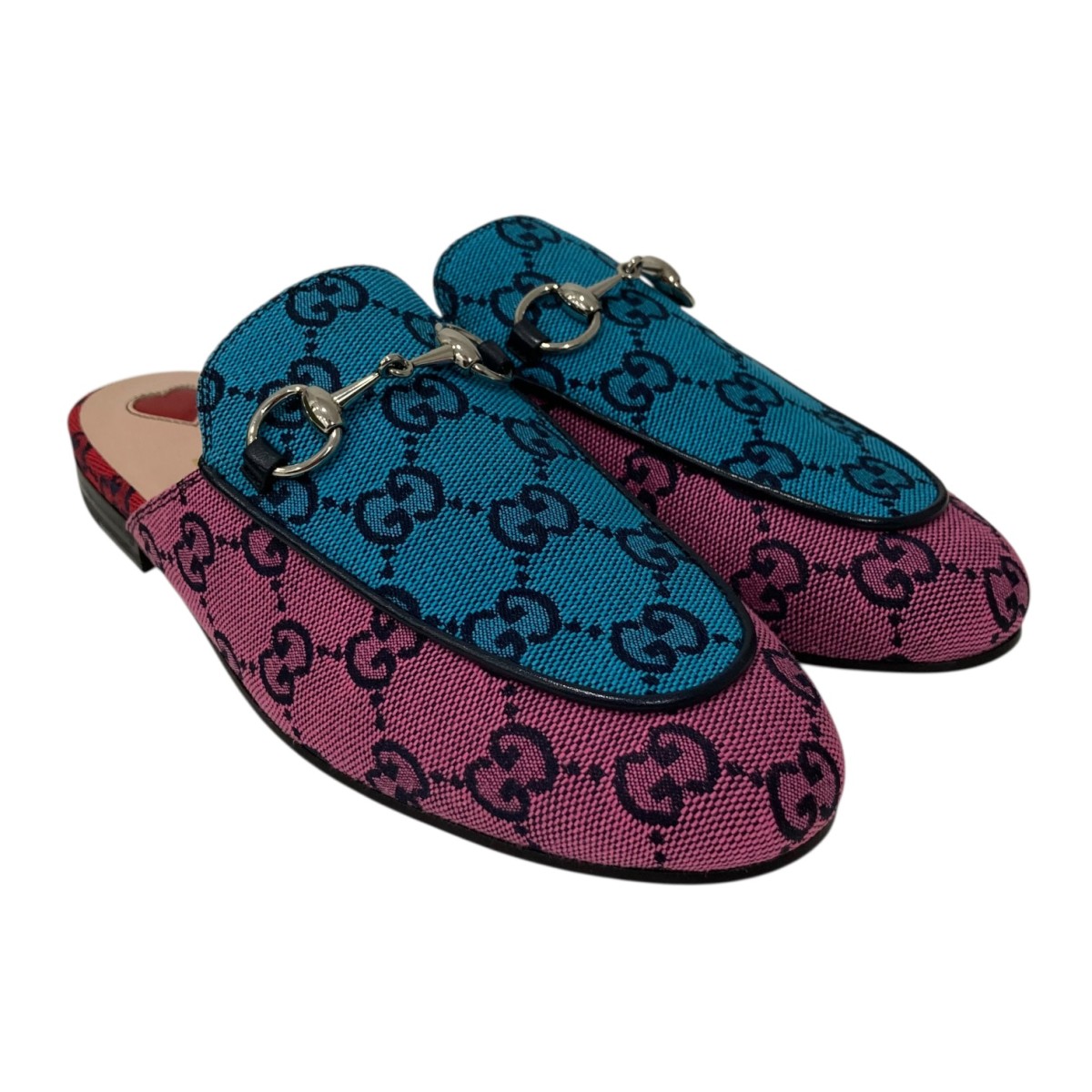 【中古】GUCCI ミュール 6636709 青色×サクラ色 大きさ：34 【281225】（グッチ）