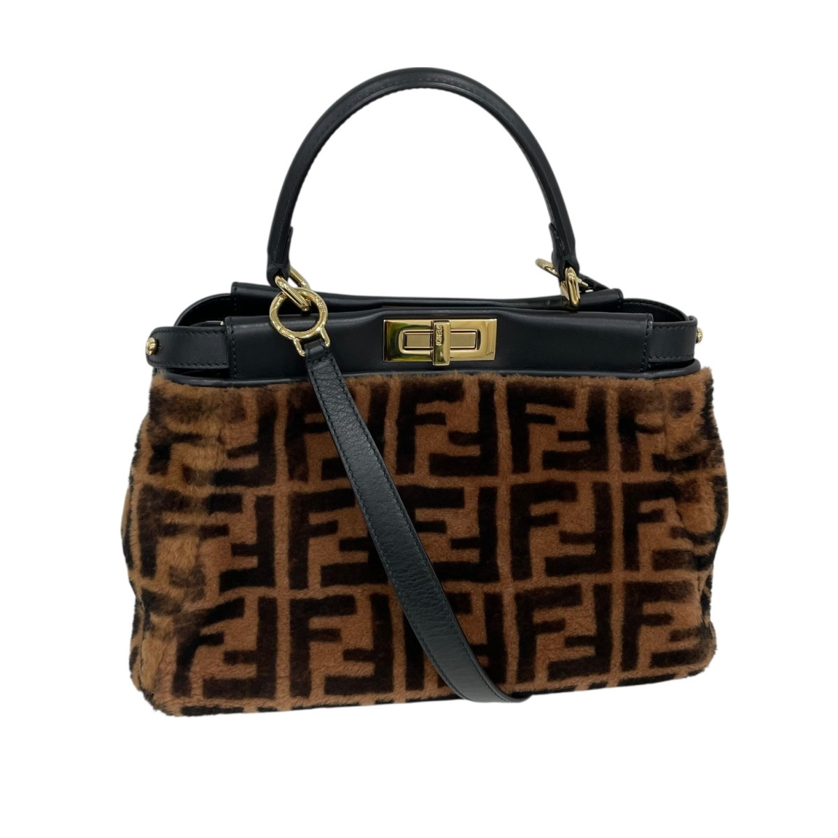 【中古】FENDI 羊肉 ショルダーバッグ 8BN290 赤銅色×黒いこと 【281225】（フェンディ） バッグ・小物・ブランド雑貨-その他