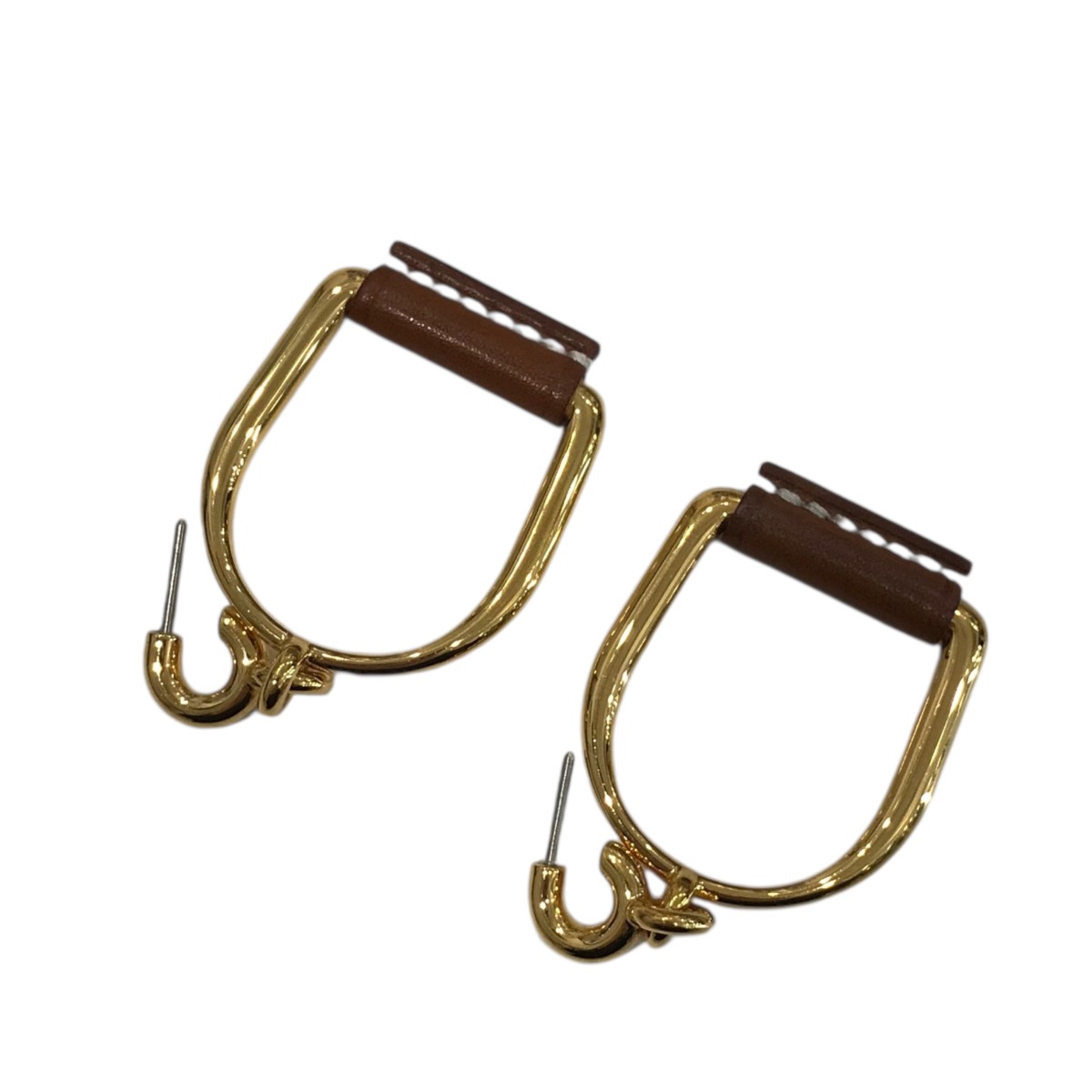 【中古】 HERMES エリタージュ・エケストル ピアス ブラウン×ゴールド 【価格見直し】