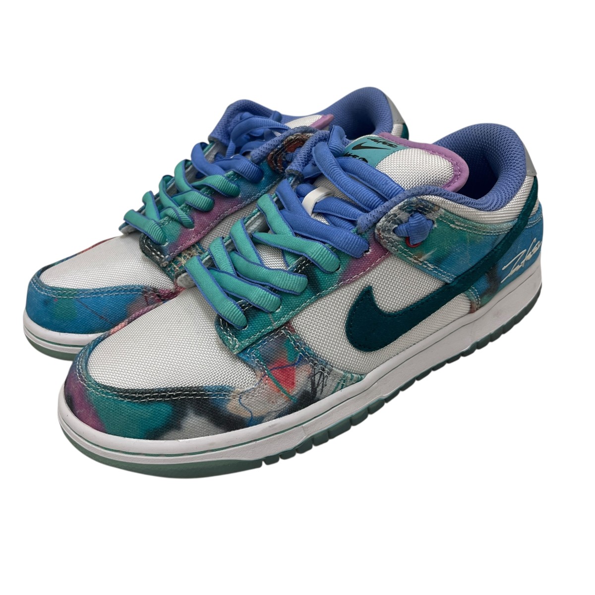 【中古】<br>NIKE SB×Futura<br>Dunk Low White and Geode Teal ローカットスニーカー HF6061-400 ホワイト×ブルー サイズ：25cm<br>【価格見直し】