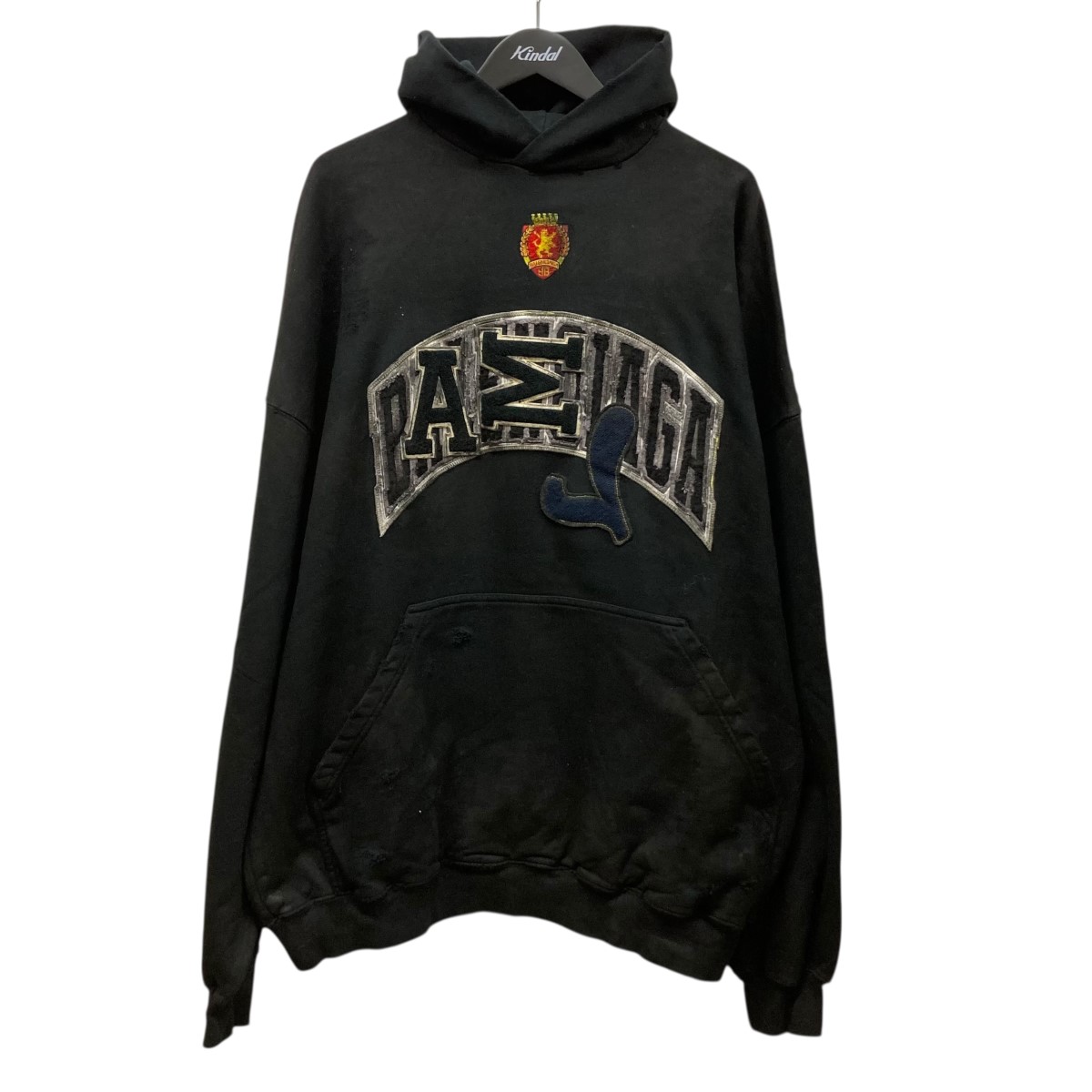【中古】 BALENCIAGA ダメージ加工フーデッドワッペンワッペン 739024 ブラック サイズ：3 【価格見直し】