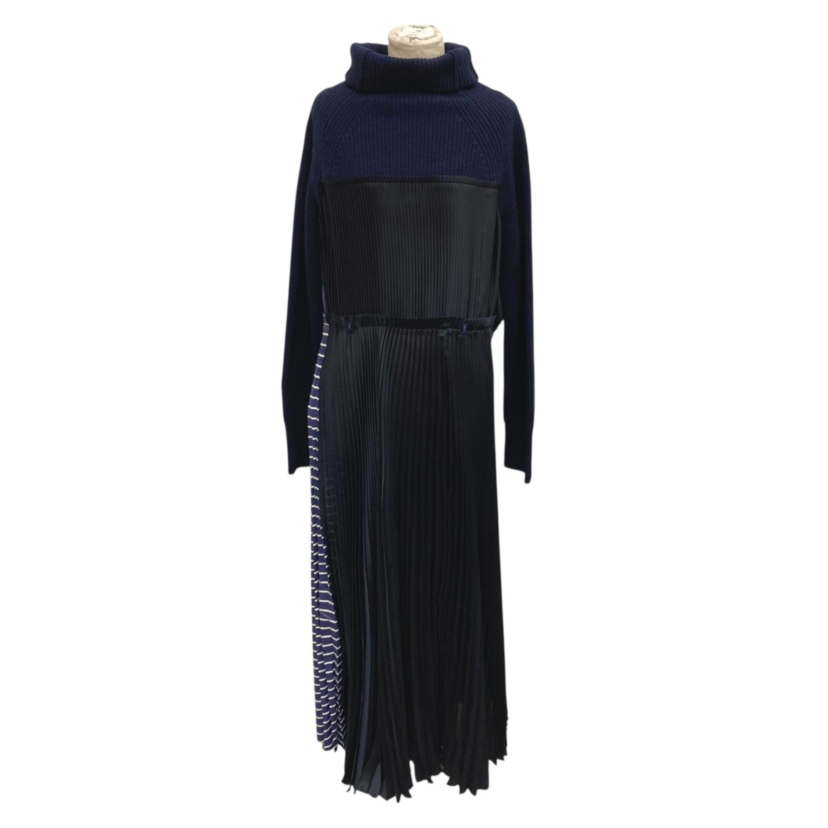 【中古】 sacai　 ニットワンピース 20-05348 ネイビー×ブラック サイズ：3 【010126】（サカイ）