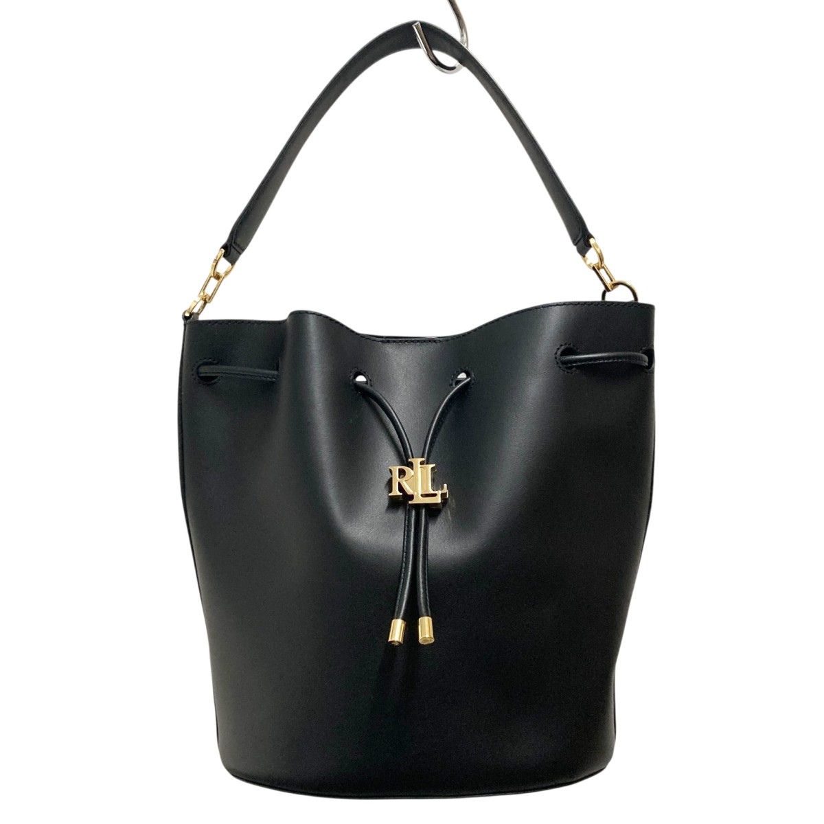 【中古】LAUREN RALPH LAUREN Andie Drawstring Black Leather Bucket Shoulder Bag ショルダーバッグ 29CMX36CMX16CM ブラック 【010126】（ローレン ラルフ ローレン）