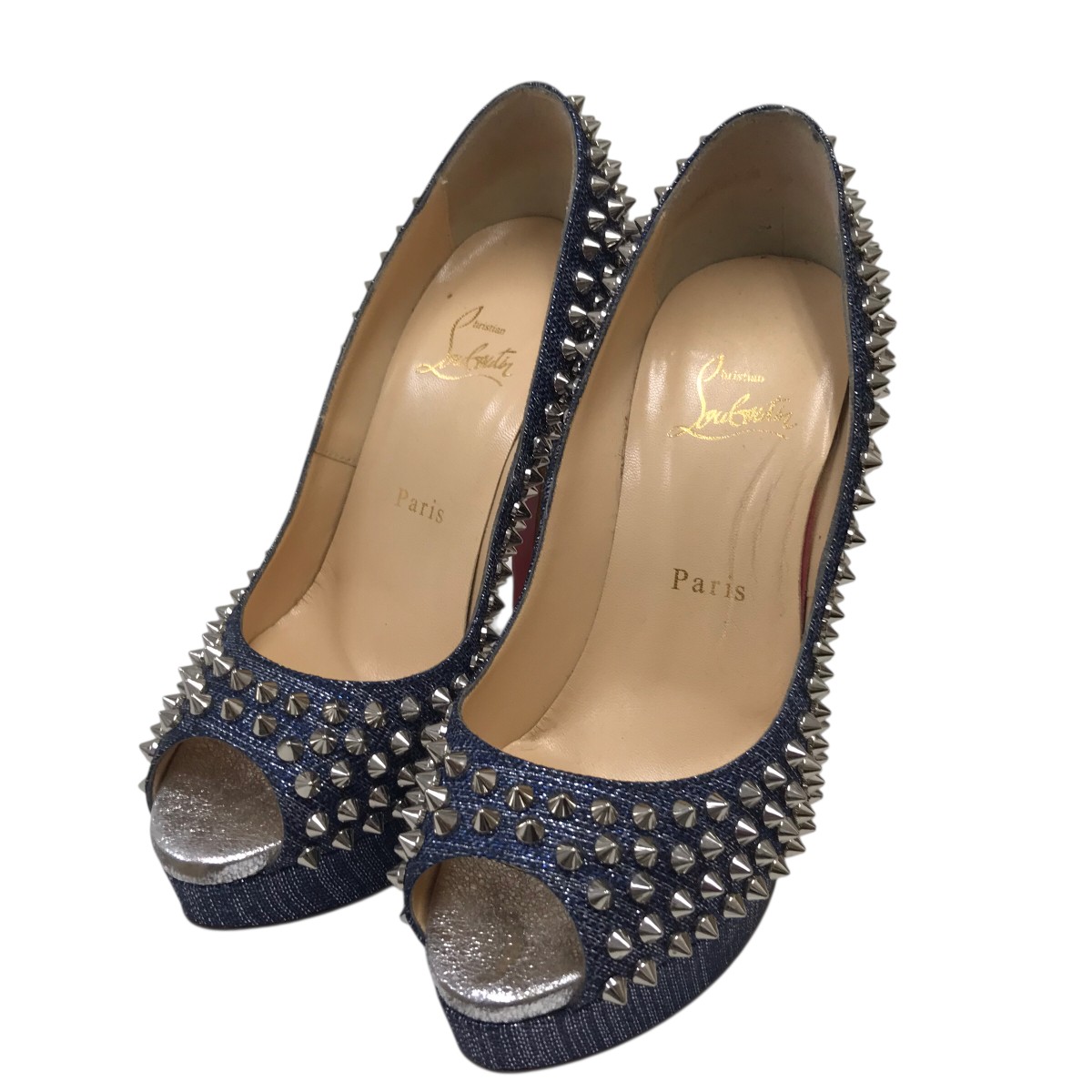 【中古】\u003cBR\u003eChristian Louboutin\u003cBR\u003eスタッズハイヒール インディゴ 大きさ：37 1/2(23.5糎)\u003cBR\u003e【必要経費思いかえす】
