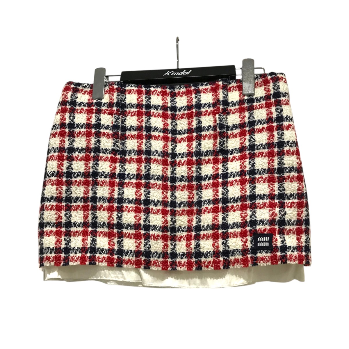 【中古】 MIU MIU　 ロゴパッチミニスカート MG1857 ホワイト×レッド×ネイビー サイズ：38 【010126】（ミュウミュウ）