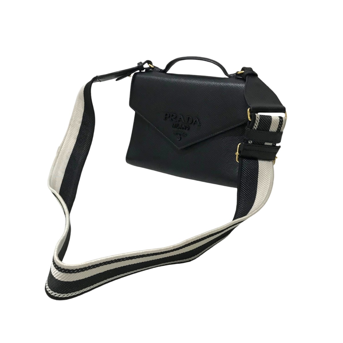【中古】PRADA 【白黒】 ショルダーバッグ 1BD317 黒いこと 【020126】（プラダ）