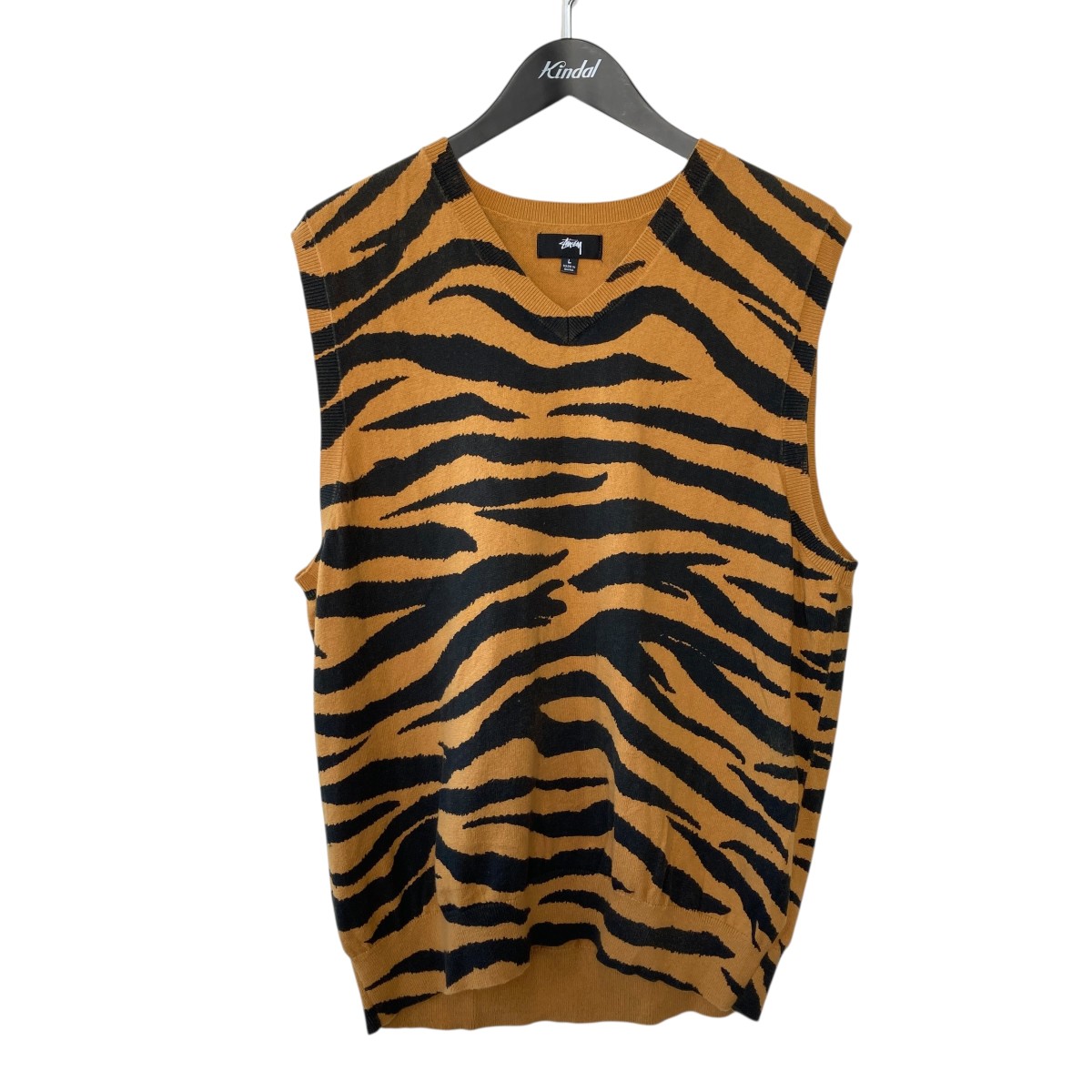 【中古】 stussy GILET TIGER 総柄 ニットベスト 117139 ブラウン サイズ:L 【030126】(ステューシー)