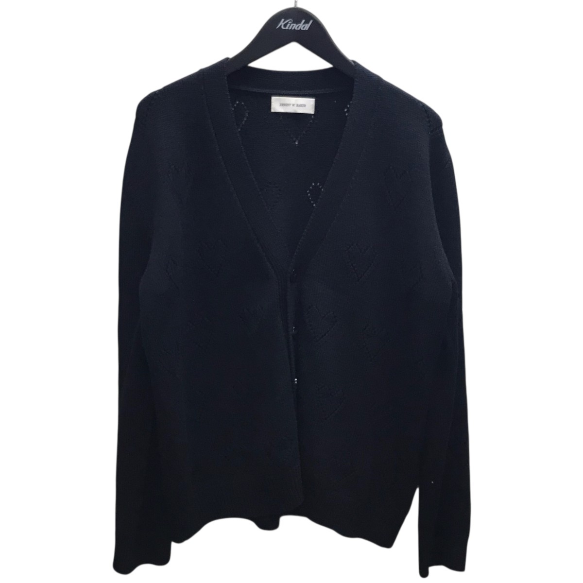 【中古】ERNEST W．BAKER　HEARTS KNIT CARDIGAN ニットカーディガン ブラック サイズ：M 【040426】（アーネスト ダブル ベイカー）｜ブランド古着のカインドオル