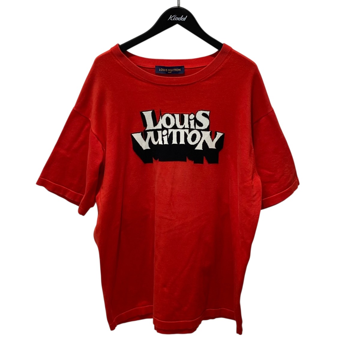 【中古】 LOUIS VUITTON 23SS VCCM08 ロゴデザイン 半袖ニット レッド サイズ:4L 【030126】(ルイヴィトン)