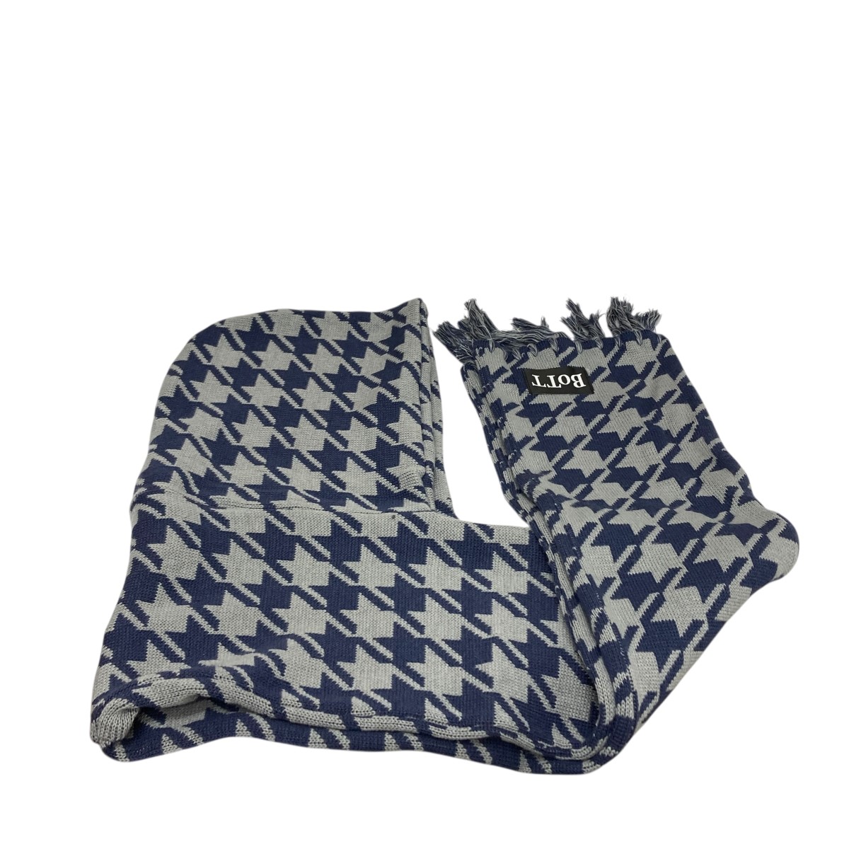【中古】BoTTHOUNDSTOOTH HOODED SCARF フーデッドマフラー ブルー×グレー【価格見直し】|ブランド古着のカインドオル