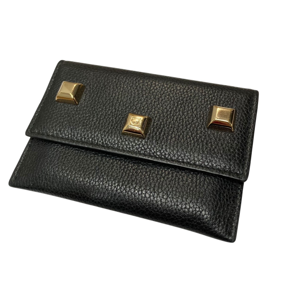 【中古】 Salvatore Ferragamo レザー スタッズカードケース ブラック サイズ：- 【価格見直し】