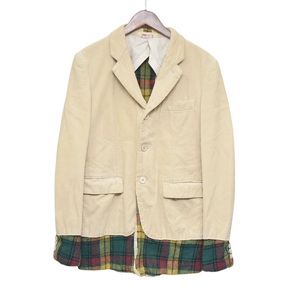 【中古】COMME des GARCONS HOMME PLUS2006SS ドッキングロック復刻 コーデュロイドッキングジャケット PQ-J211 ベージュ×グリーン サイズ:S【価格見直し】|ブランド古着のカインドオル