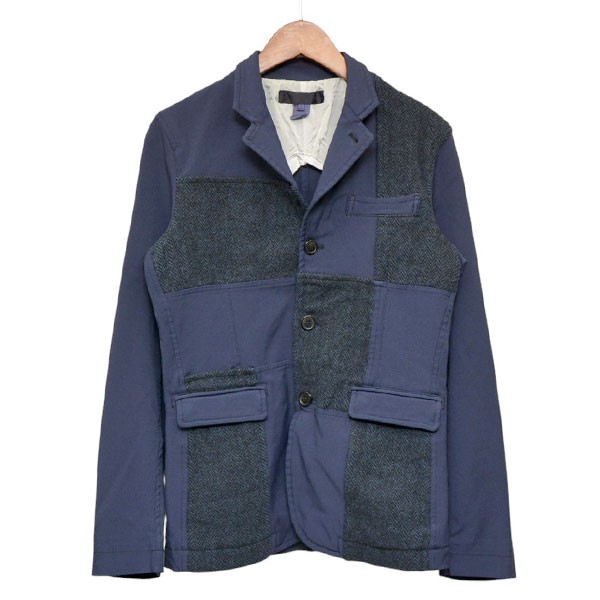 【中古】 COMME des GARCONS SHIRT 2011AW　ヘリンボーン切替ポリエステル縮絨テーラードジャケット　パッチワークジャケット　W19111 ネイビー サイズ：XS 【価格見直し】