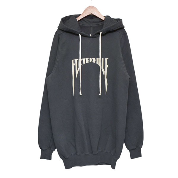 【中古】 RICK OWENS 2024AW　Porterville 刺繍 フーディー　オーバーサイズプルオーバーパーカー　RU02D6282FEM7 ブラック サイズ：L 【価格見直し】