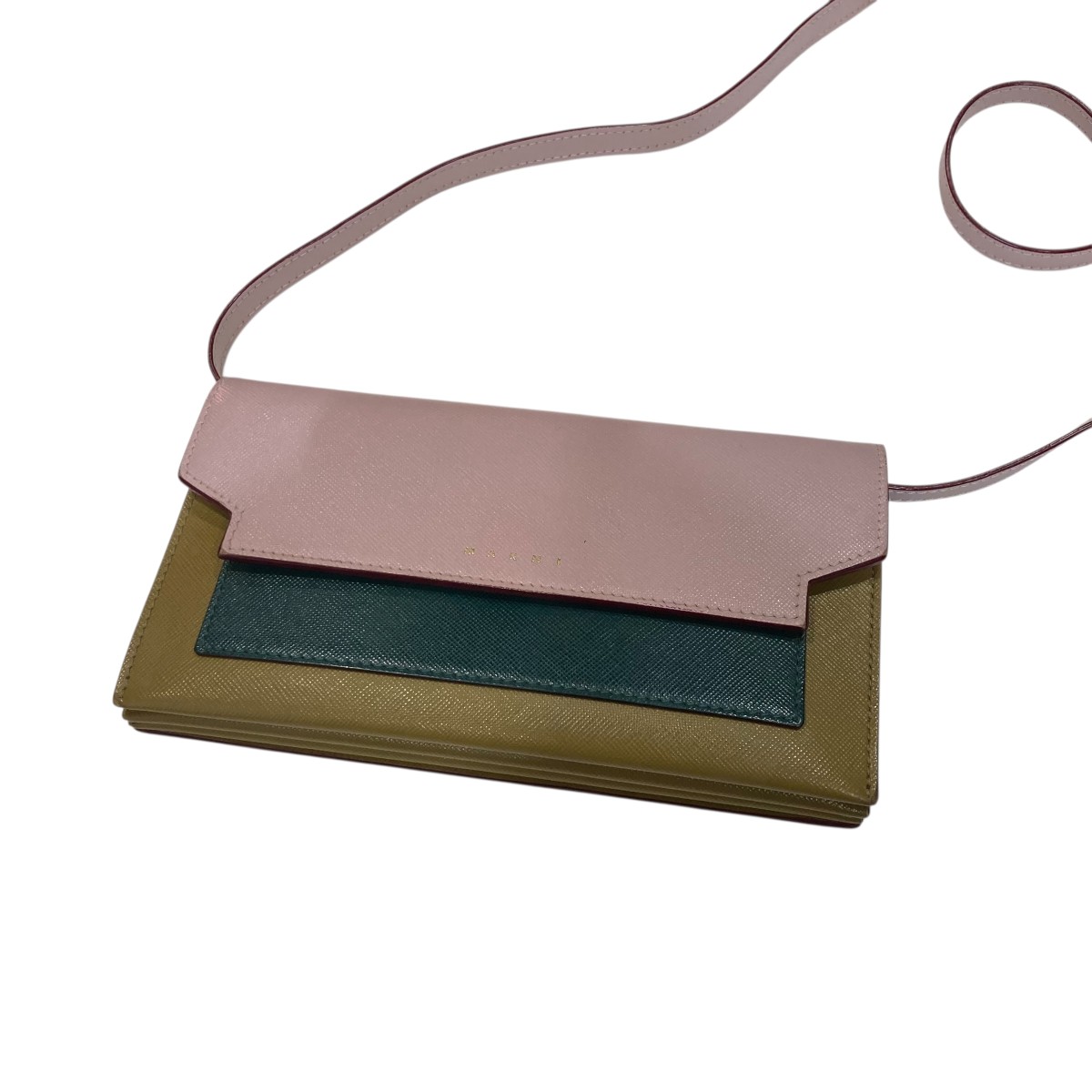 【中古】MARNI チェーンウォレット ショルダーバッグ ピンク×グリーン×オリーブ 【070126】（マルニ）