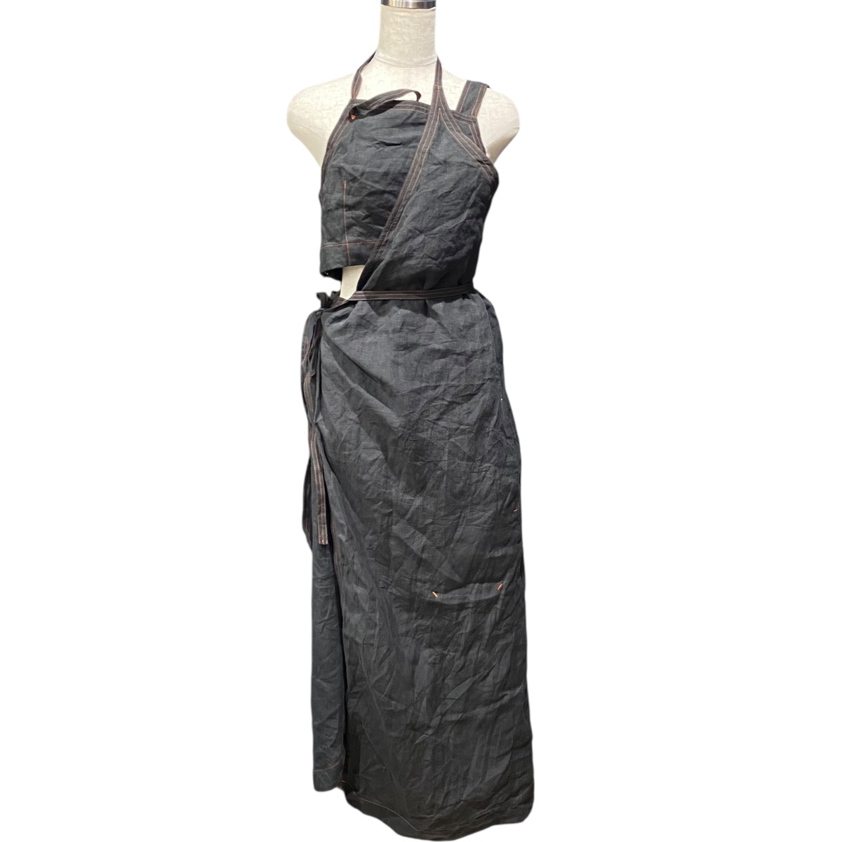 【中古】\u003cBR\u003eJUN MIKAMI\u003cBR\u003eリネンエプロンコンビネゾン 22SS-16-H 薄墨色 大きさ：F\u003cBR\u003e【必要経費思いかえす】