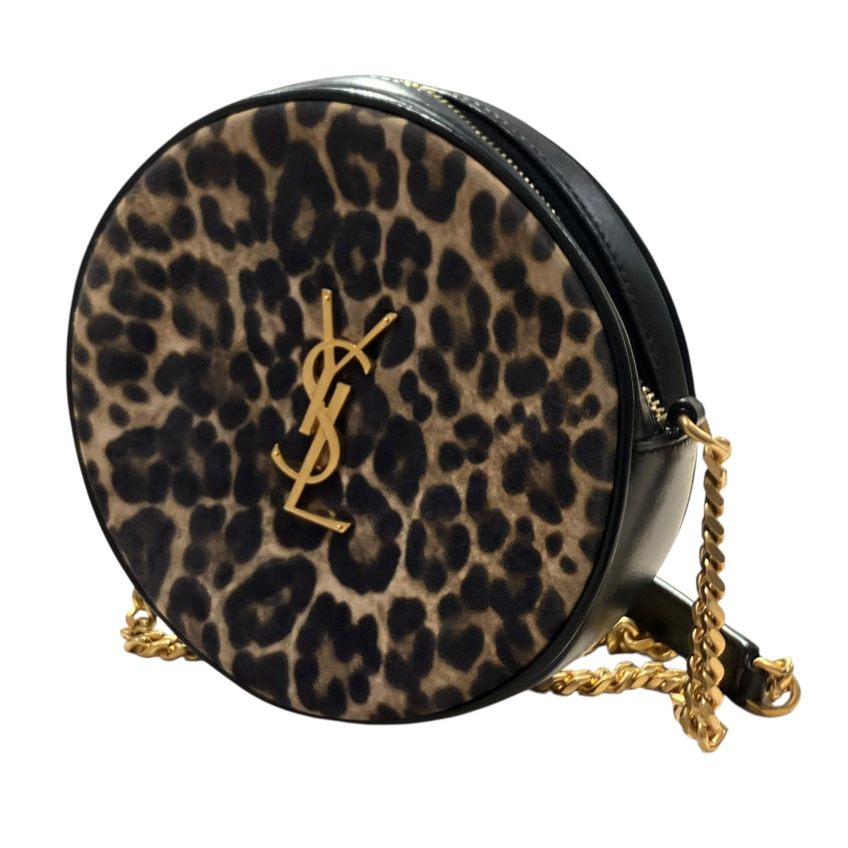 【中古】 Saint Laurent Paris　 ラウンドカメラバック ヴィニル スエ―ド＆スムースレザー レオパードプリント ショルダーバッグ 629458 ブラウン×ブラック サイズ：記載なし 【080126】（サンローランパリ）