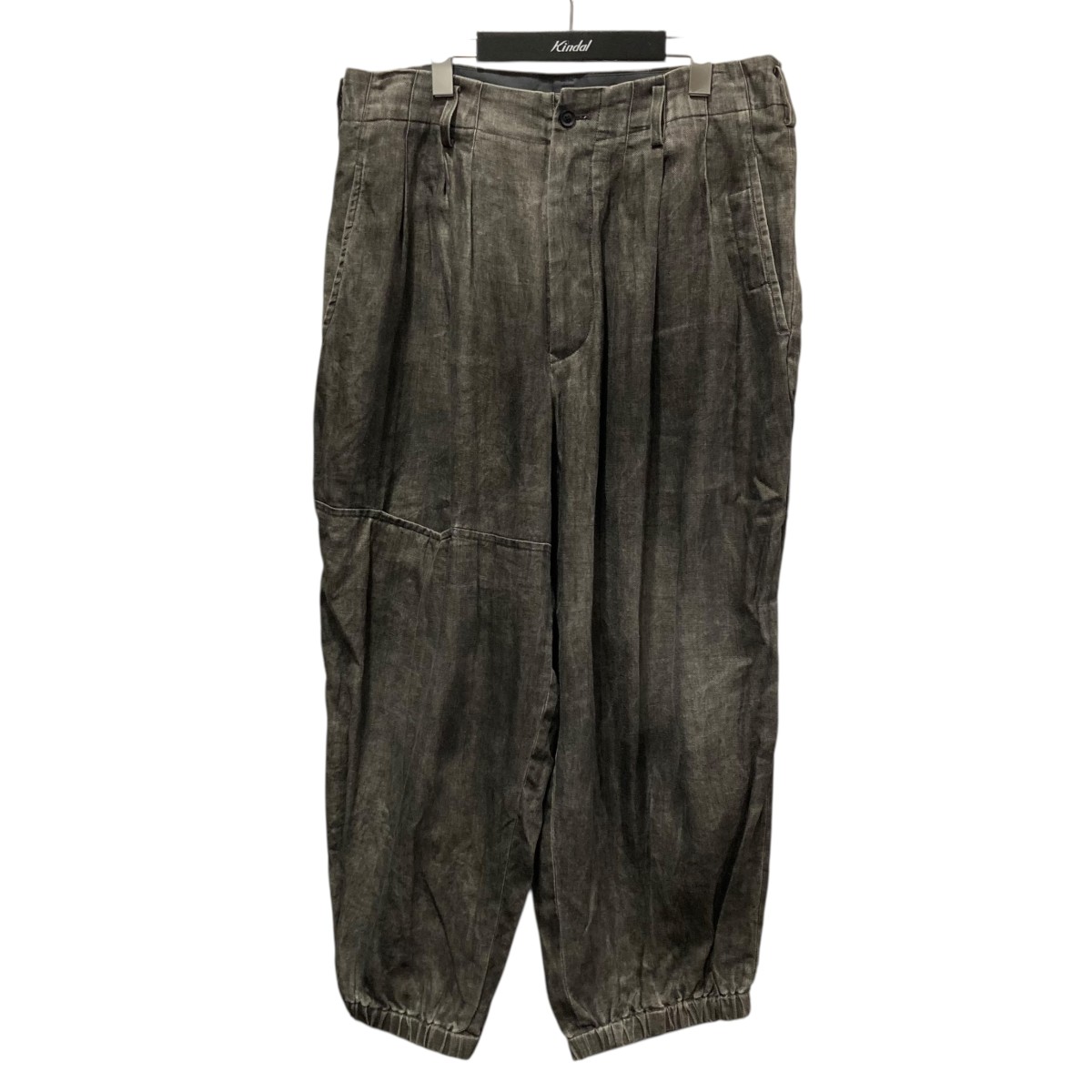 【中古】 Yohji Yamamoto pour homme　 J-裾ゴム右切替P - 40Lツイル墨染 - ガーメントダイリネンスラックス HS-P15-300 グレー サイズ：3 【090126】（ヨウジヤマモトプールオム）