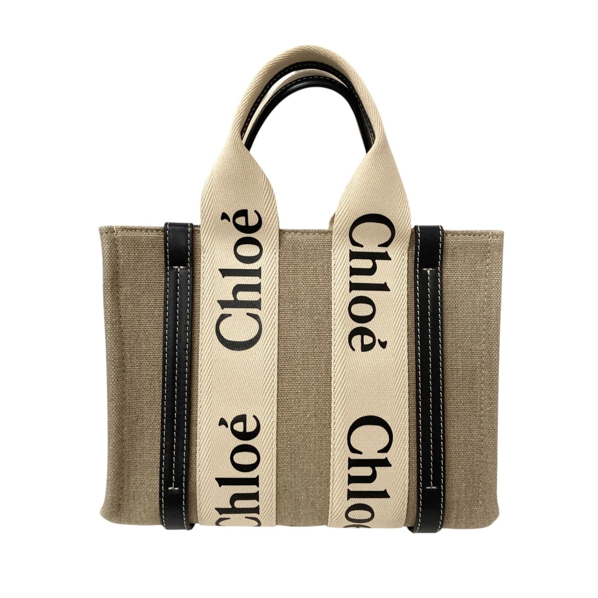 【中古】 Chloe　 WOODY SMALL TOTE WITH STRAP トートバッグ ベージュ 【100126】（クロエ）