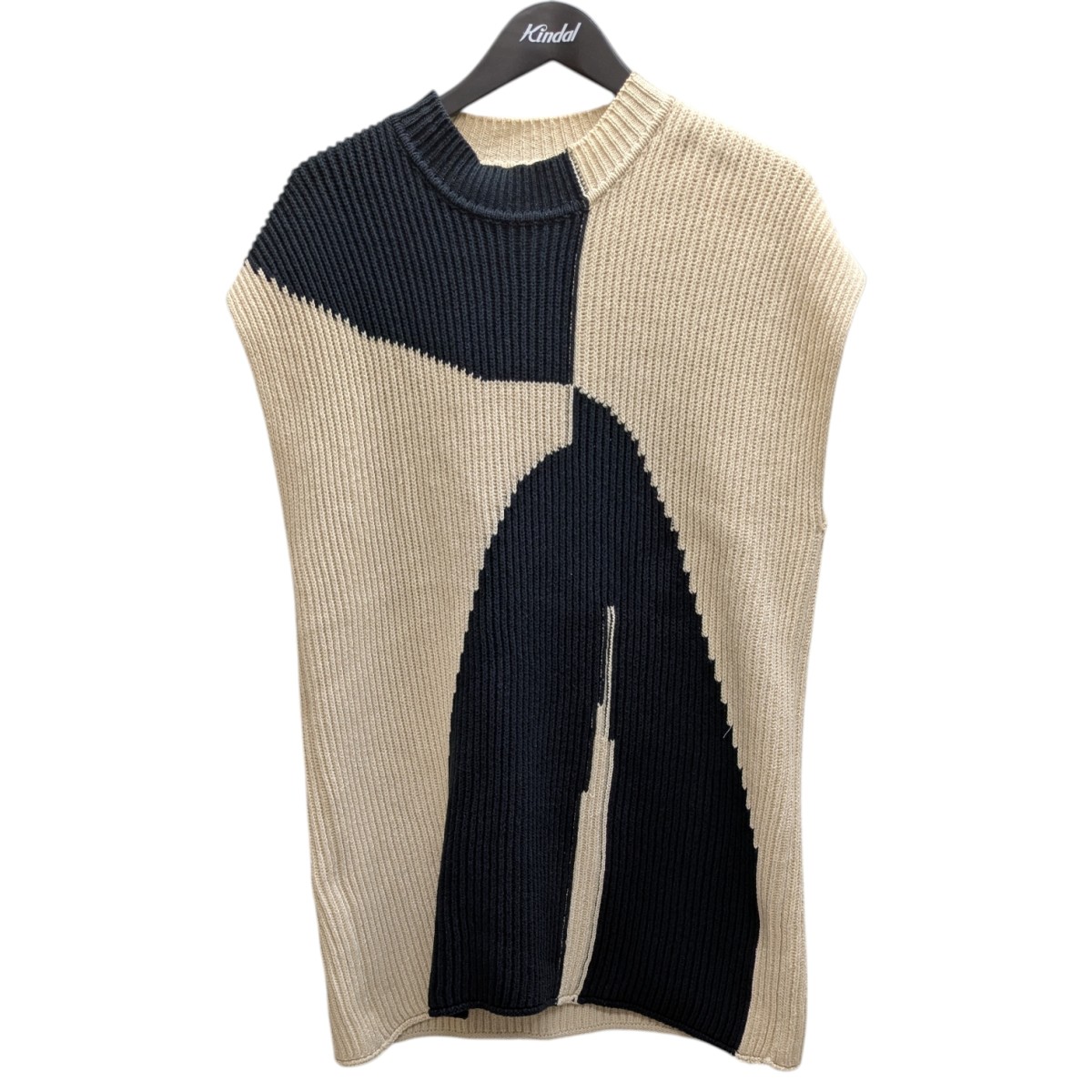 【中古】<br>JIL SANDER<br>20SS ROUND NECK RIBBED VEST ニットベスト ベージュ×ブラック サイズ：46<br>【価格見直し】