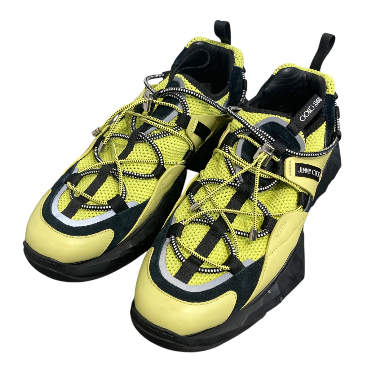 【中古】 JIMMY CHOO　 DIAMOND TRAIL スニーカー ブラック×ライトグリーン サイズ：42(約27cm) 【100126】（ジミーチュウ）