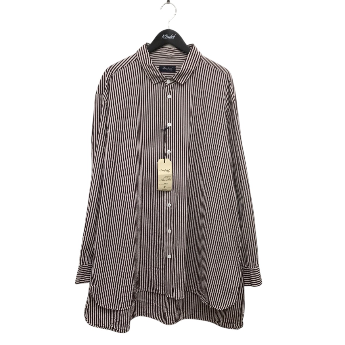 【中古】\u003cBR\u003eBergfabel\u003cBR\u003eCLASSIC COLLAR LONG FARMER SHIRT 縞模様プルオーバー BFmSH41 バーガンディー 大いさ：56\u003cBR\u003e【必要経費思いなおす】 トップス-その他-メンズファッション