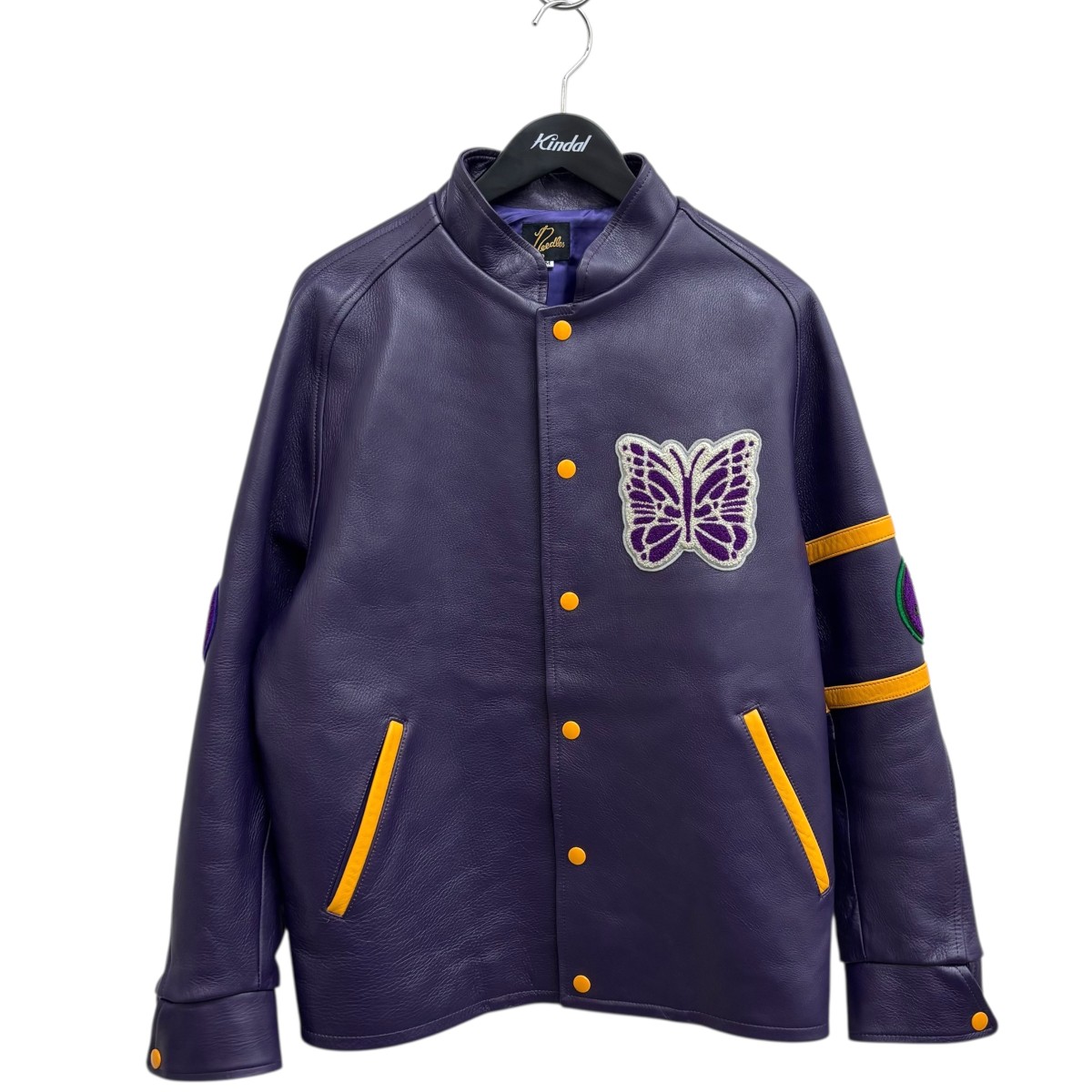 【中古】\u003cBR\u003eNeedles\u003cBR\u003eLETTERMAN JACKET なめし革上衣 NS078 パープル 大きさ：M\u003cBR\u003e【通貨価値思いなおす】