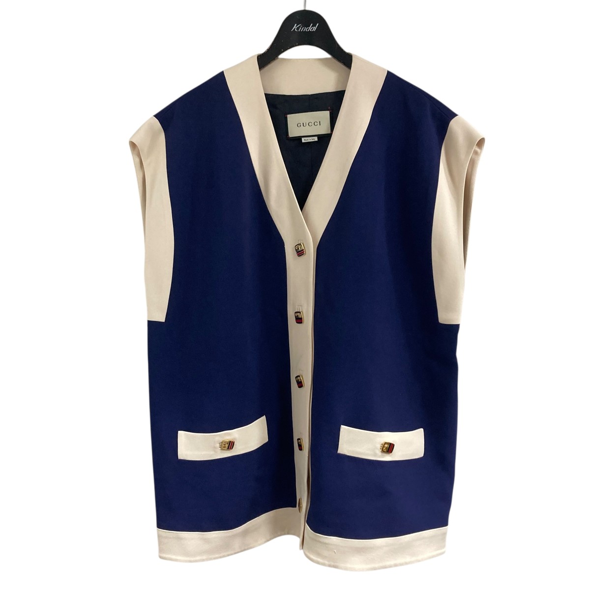 【中古】 GUCCI　 バイカラージレ ベスト ブルー×ホワイト サイズ：36 【110126】（グッチ）