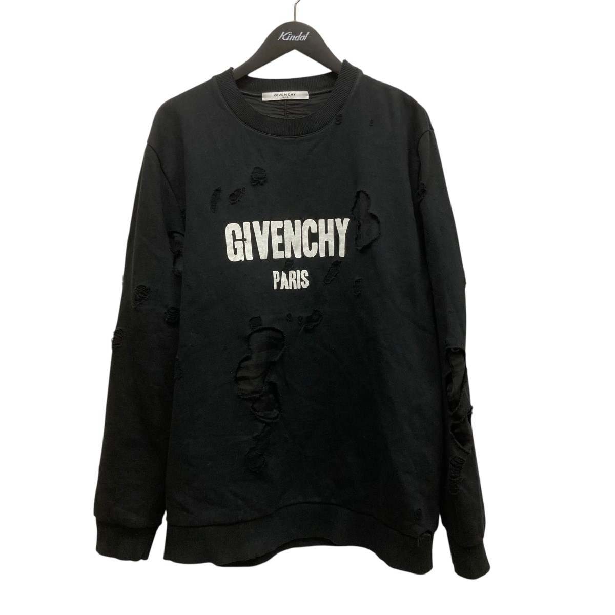 【中古】 GIVENCHY　 16SS ダメージ加工ロゴプリントスウェットトレーナー 16S 7359 653 ブラック サイズ：L 【230126】（ジバンシィ）