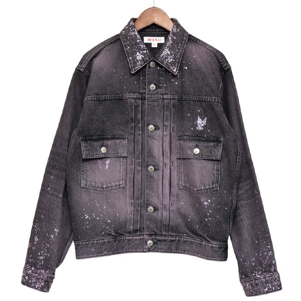 【中古】 MASU　 2024AW　MASU BOYS STARDUST DENIM JACKET　スタッズデニムジャケット　Gジャン　ジージャン　MBFW-BLB124C ブラック×ピンク サイズ：48 【250126】（エムエーエスユー）