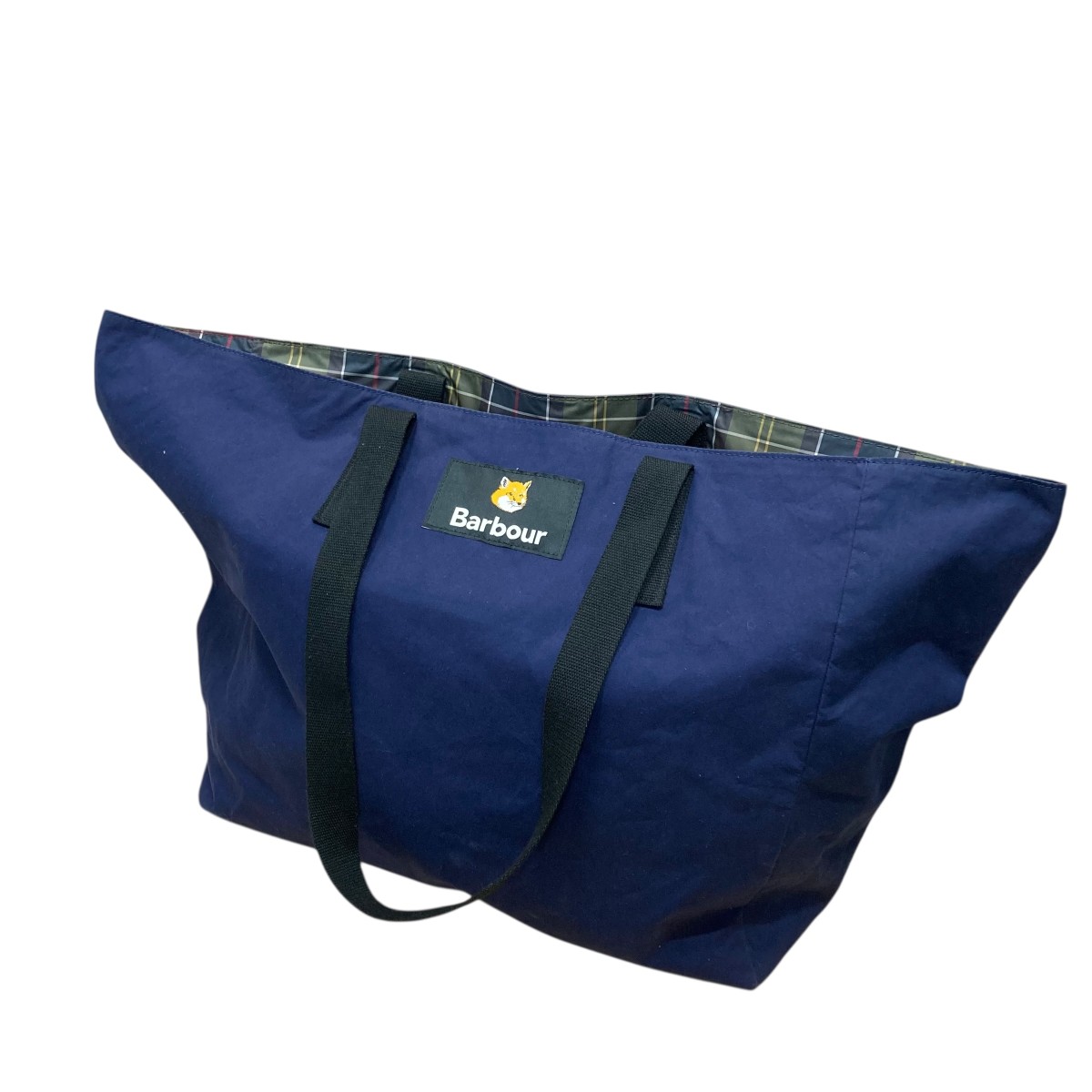 【中古】 Barbour×MAISON KITSUNE　 トートバッグ ネイビー×カーキ×マルチカラー サイズ：- 【260126】（バーブァー×メゾンキツネ）