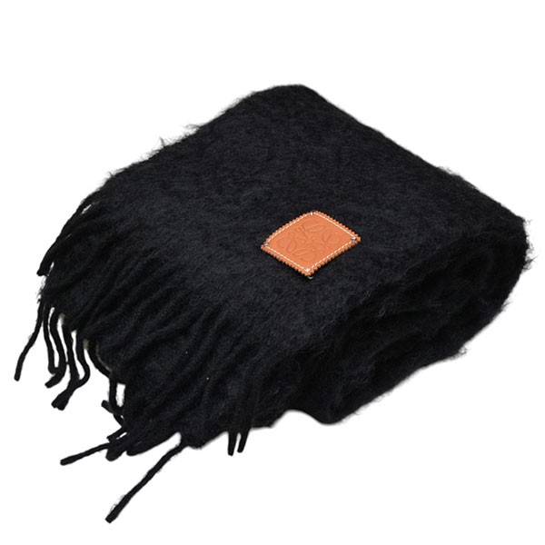 【中古】LOEWE えり巻き モヘヤ＆羊毛 モヘア大判えり巻き 黒いこと 大きさ：23cm×185糎 【260126】（ロエベ）