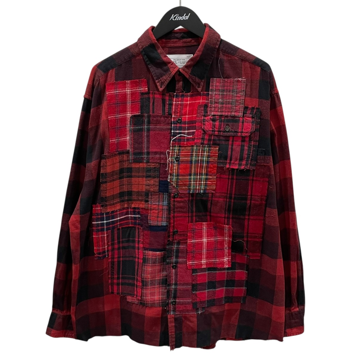 【中古】 RAFU　 リメイクシャツ Panel Patchwork Shirt パネルパッチワークシャツ レッド・ブラック サイズ：フリーサイズ 【260126】（ラフ）