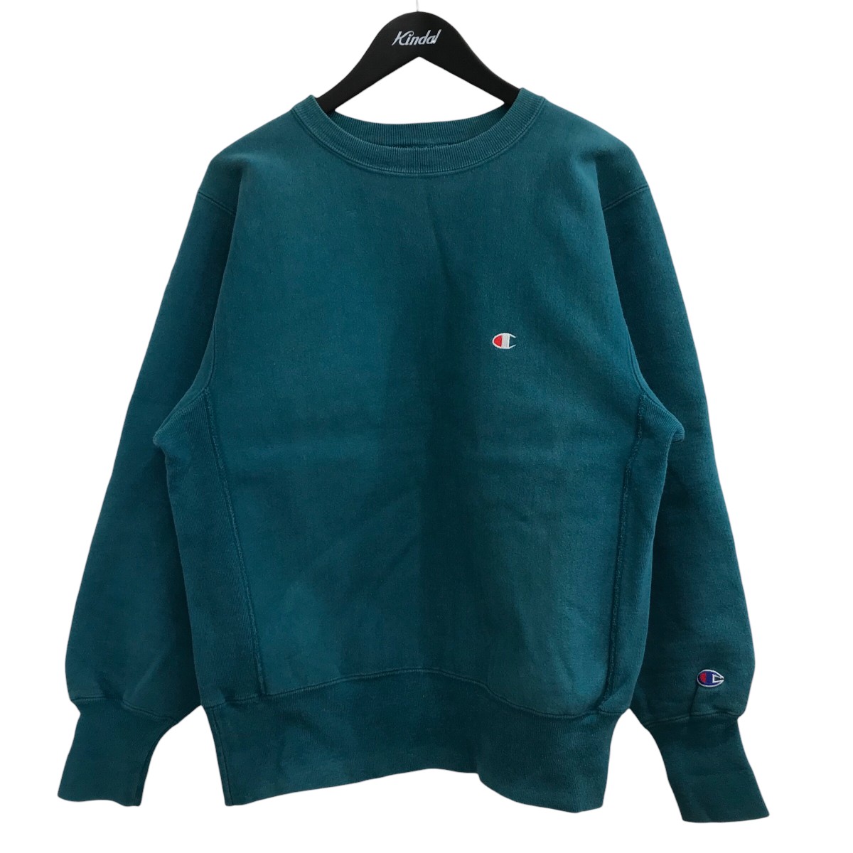 【中古】 Champion 90s 「刺繍タグ 目有り」 リバースウィーブスウェット ターコイズブルー サイズ：M 【価格見直し】
