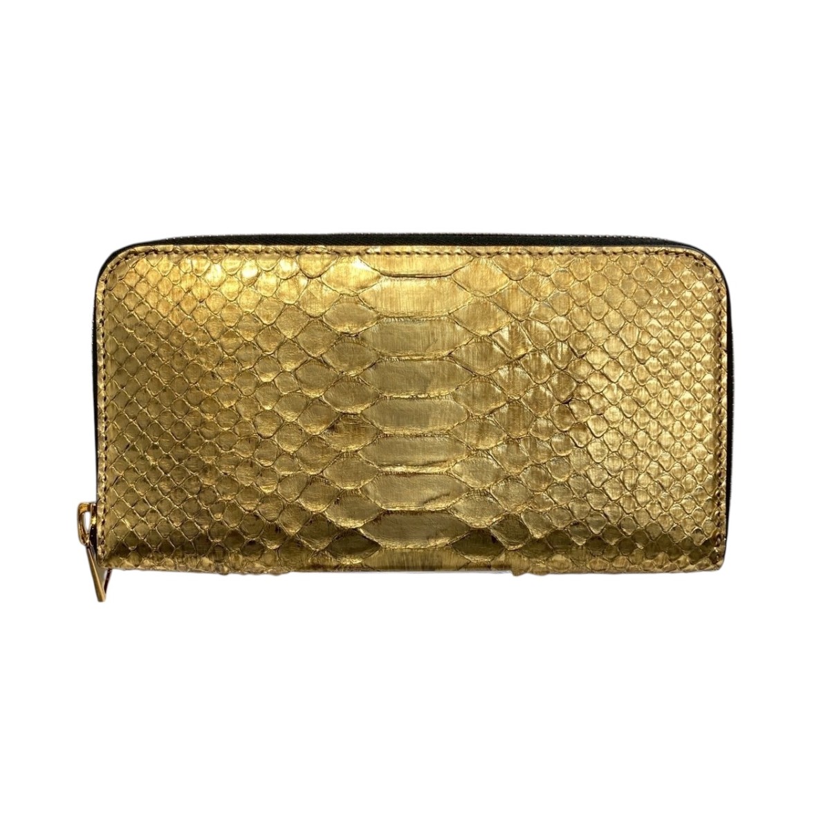 【中古】TOM FORD パイソンラウンドジップウォレット 長金入れ アンティークゴールド 【270126】（トムジェラルド・r・フォード）