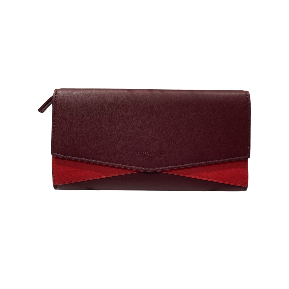 【中古】BOTTEGA VENETA　エンベロープ バイカラー レザー ウォレット 長財布 ボルドー&times;レッド 【270126】（ボッテガヴェネタ）｜ブランド古着のカインドオル