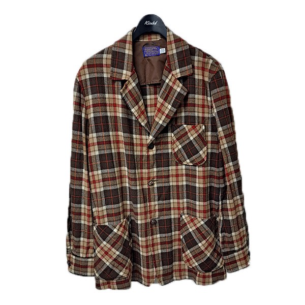 【中古】 PENDLETON 70s ウールチェックパッチポケットジャケット ブラウン×レッド サイズ:M 【040326】(ペンドルトン)