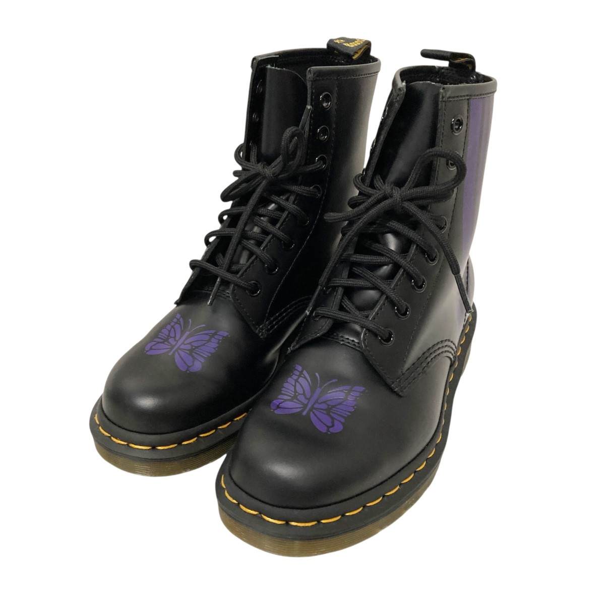 【中古】Dr．Martens×Needles　NEEDLES STRIPE レースアップシューズ 26258011 1460 ブラック×パープル サイズ：4 【290126】（ドクターマーチン×ニードルズ）画像