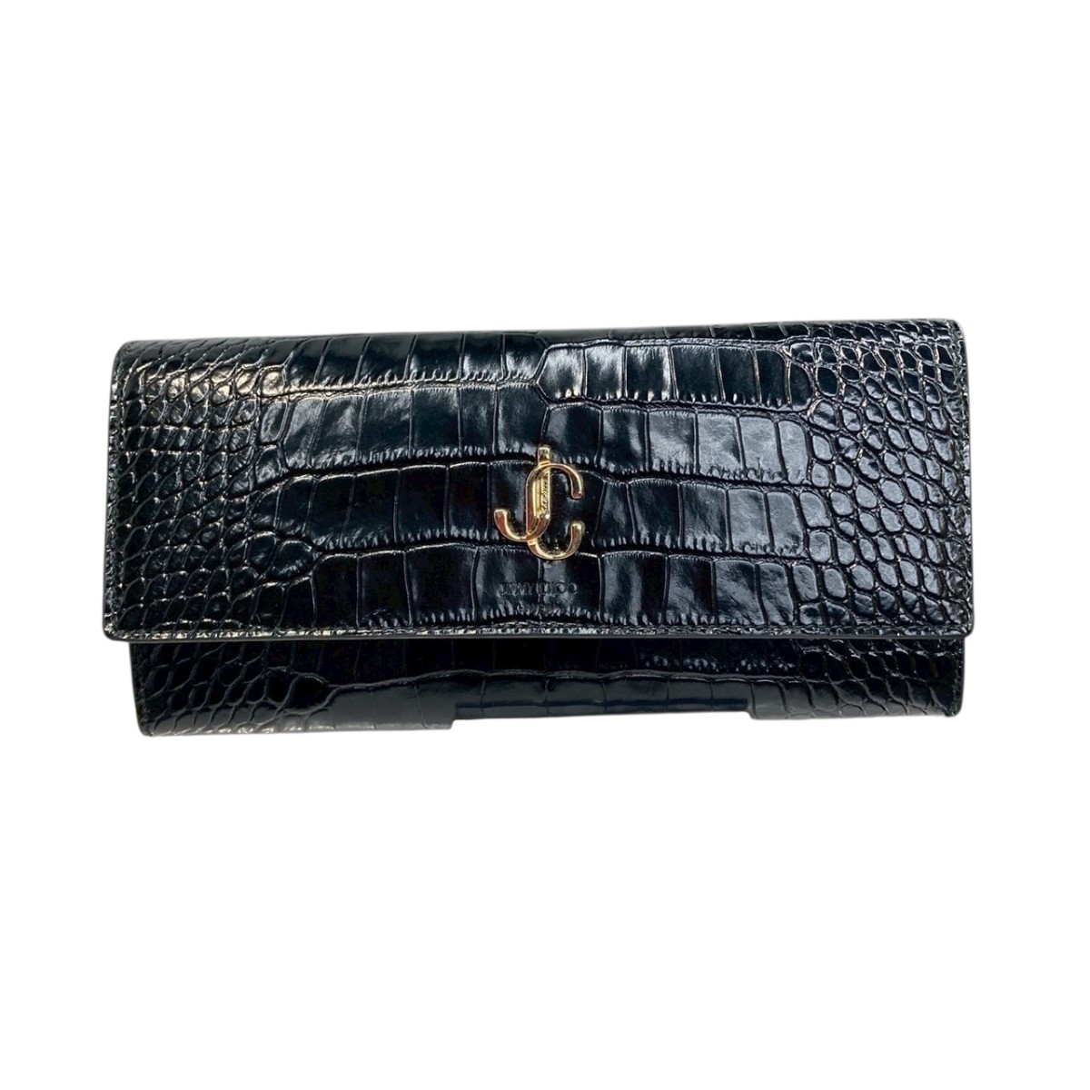 【中古】 JIMMY CHOO　 JC CONTINENTAL 型押し長財布 ブラック 【290126】（ジミーチュウ）