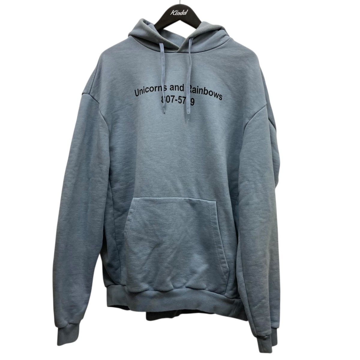 【中古】VETEMENTS18SS Rainbows Unicorn Hooded ユニコーンプリントフーデッドパーカー WSS18TR28 スカイブルー サイズ：S【価格見直し】｜ブランド古着のカインドオル